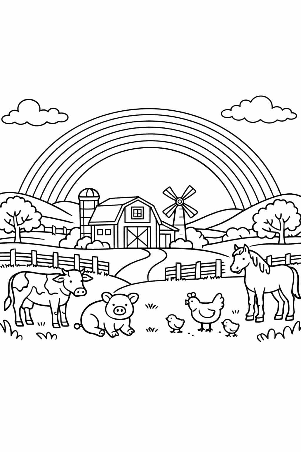 whimsical rainbow coloring page | playful colorful design | imaginative artwork