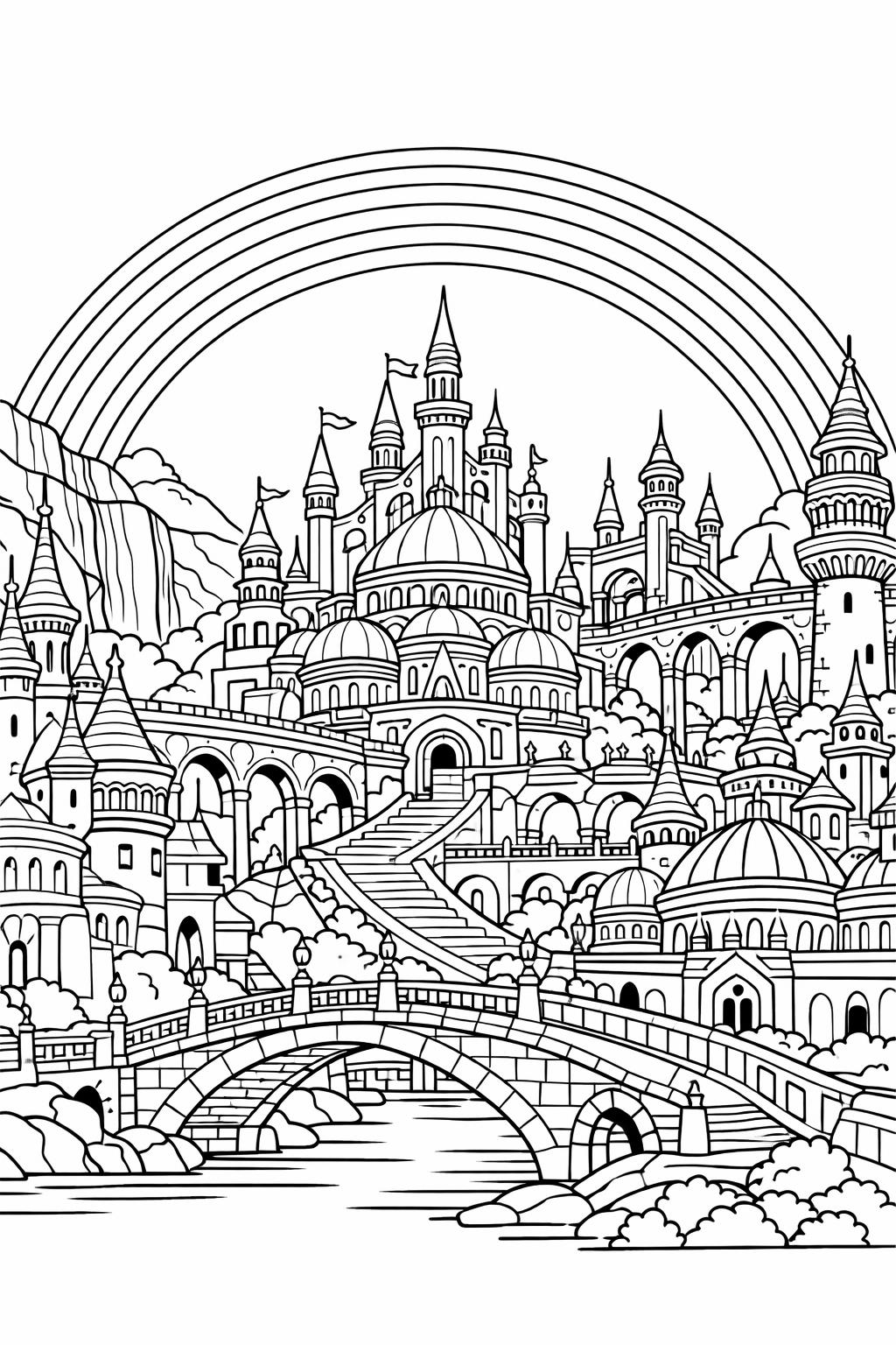 detailed rainbow coloring page | intricate rainbow illustration | adult coloring sheet