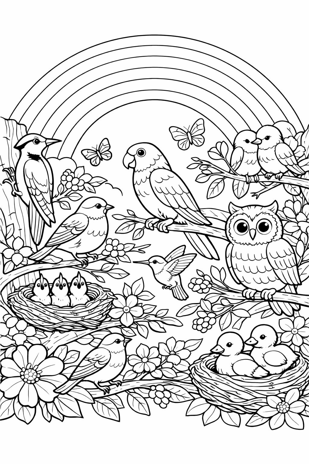 rainbow adventure coloring page | imaginative journey scene | cheerful artwork