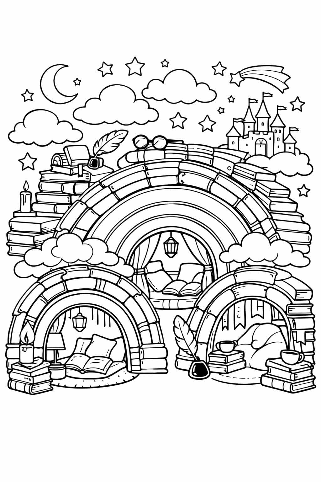 rainbow tree coloring page | colorful nature illustration | creative coloring page