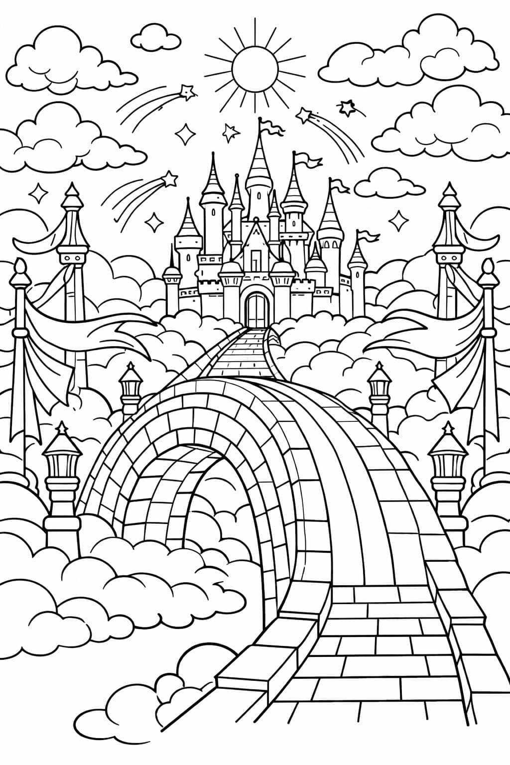 rainbow and balloon page | playful celebration scene | fun artwork