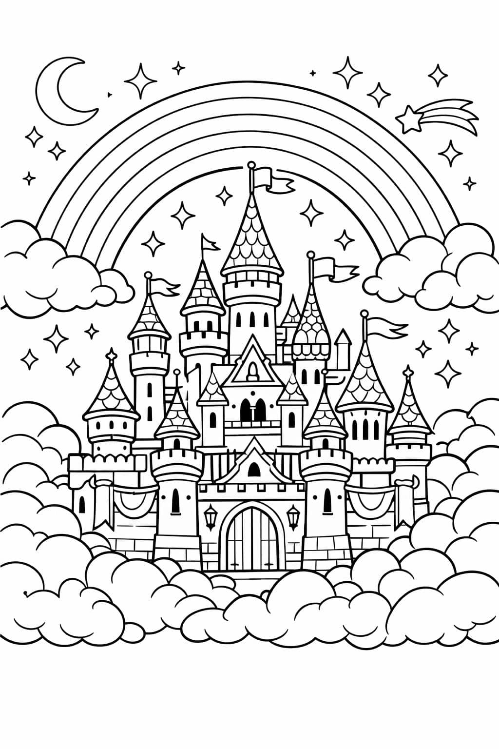 rainbow in the sky page | scenic outdoor artwork | relaxing coloring sheet