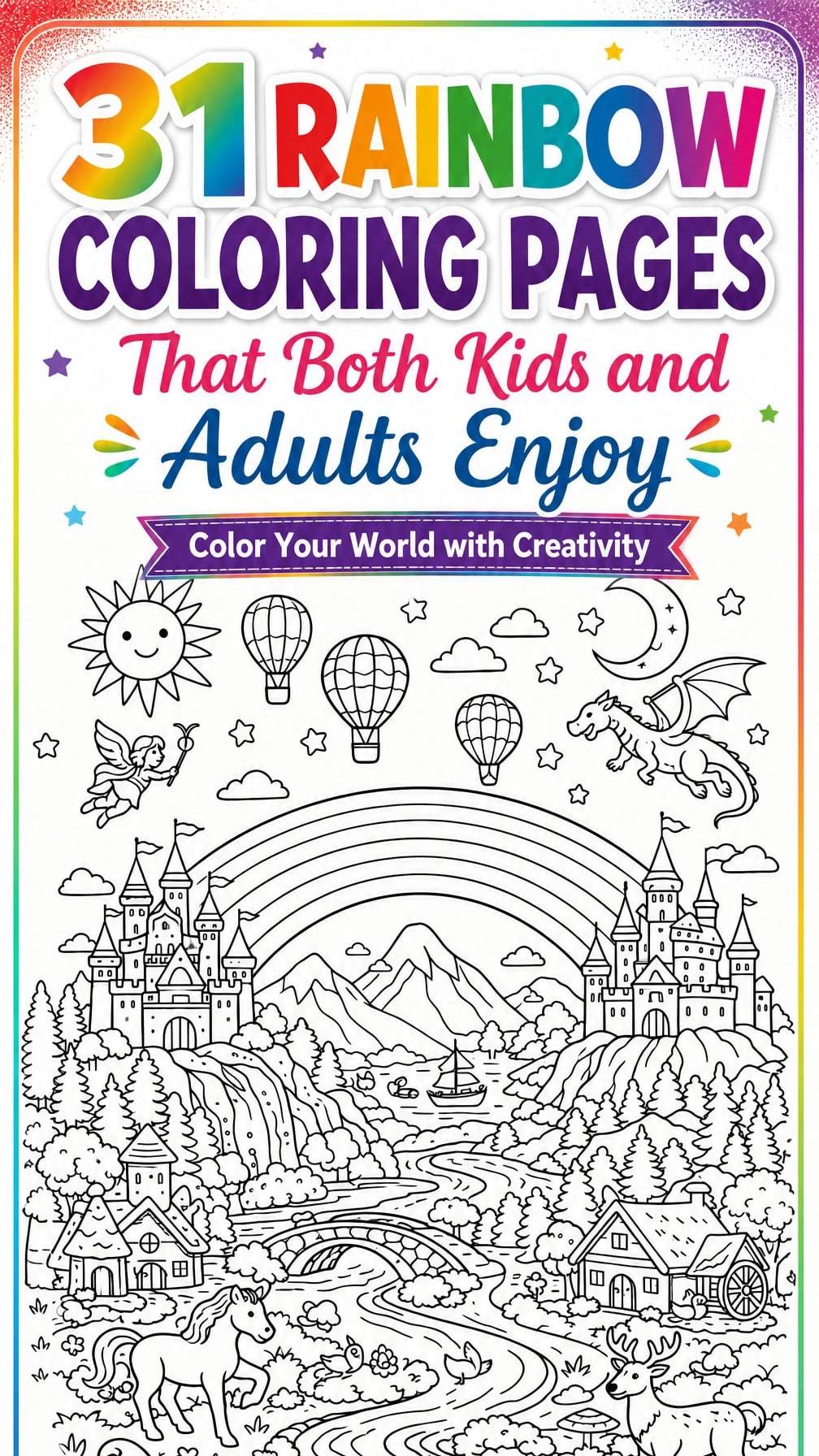 rainbow coloring page | colorful rainbow illustration | fun coloring sheet