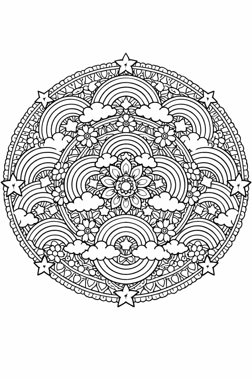 rainbow sun coloring page | sunshine and rainbow design | bright artwork