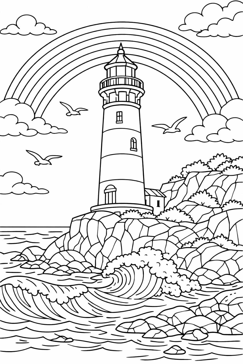 double rainbow coloring page | colorful sky illustration | cheerful coloring sheet