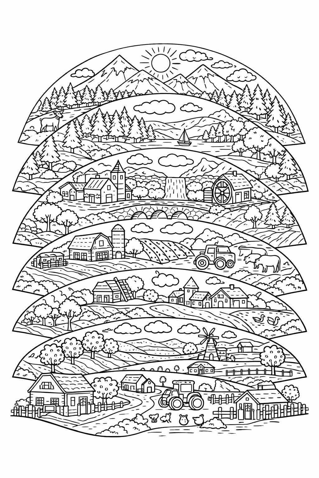 rainbow castle coloring page | magical fantasy scene | imaginative coloring page