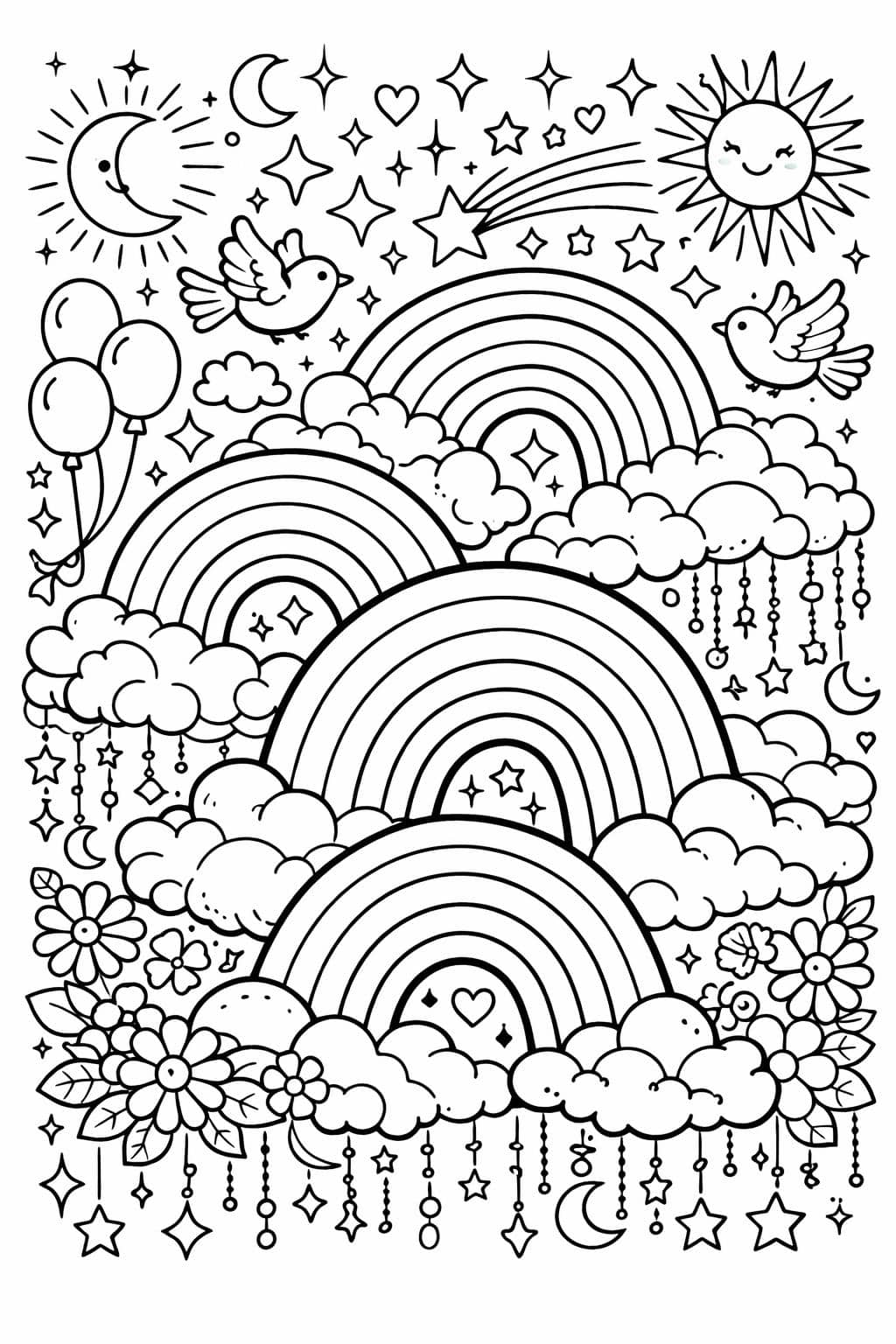rainbow doodle coloring page | playful rainbow sketches | creative artwork