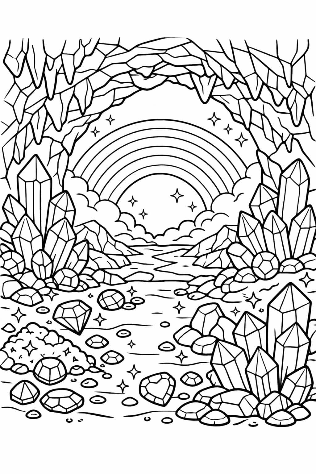 rainbow and stars page | celestial rainbow illustration | dreamy coloring sheet