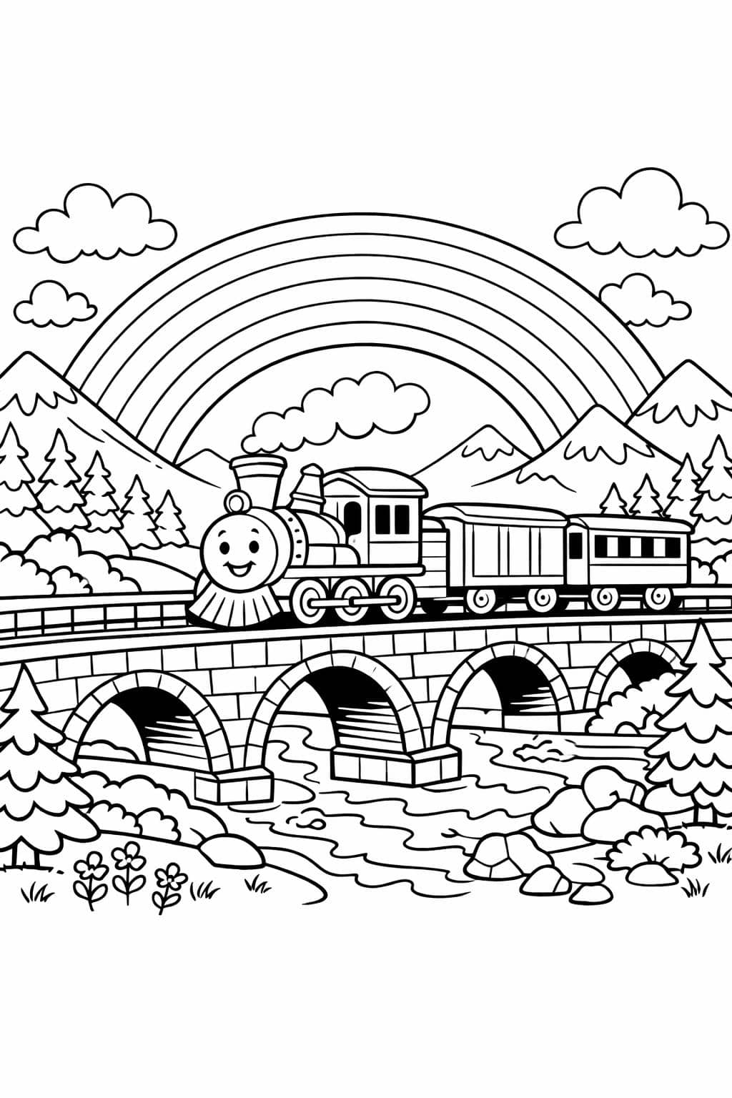 rainbow unicorn coloring page | magical rainbow scene | fantasy artwork