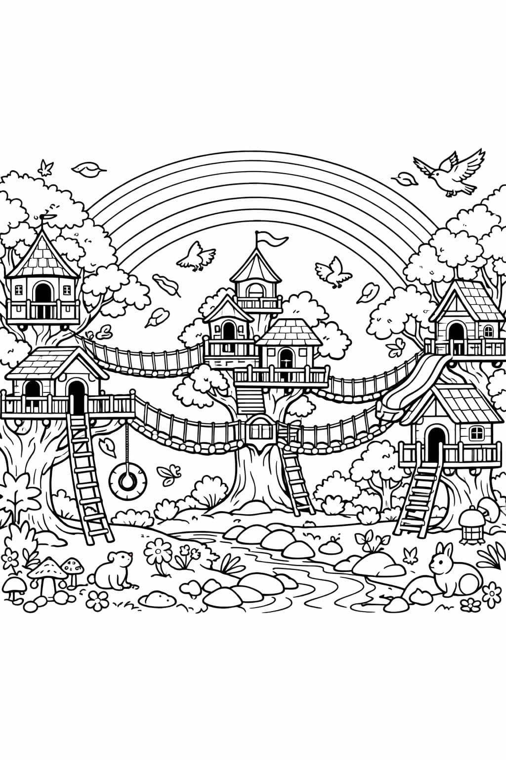 rainbow landscape coloring page | scenic sky artwork | relaxing nature page
