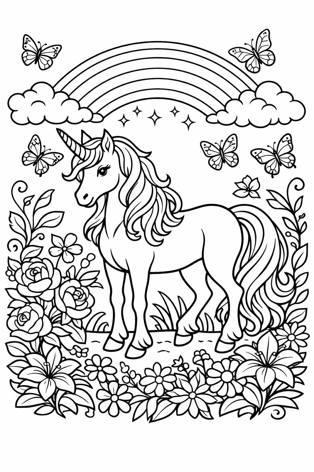 kawaii rainbow coloring page | smiling rainbow character | adorable coloring sheet