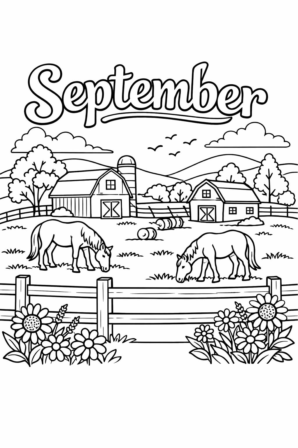 September doodle coloring page | playful seasonal sketches | creative coloring sheet
