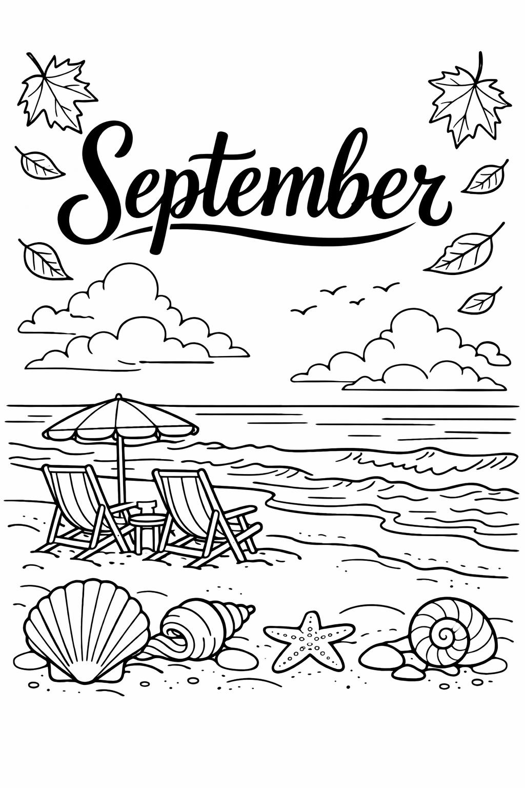 cozy September coloring page | warm seasonal illustration | relaxing artwork