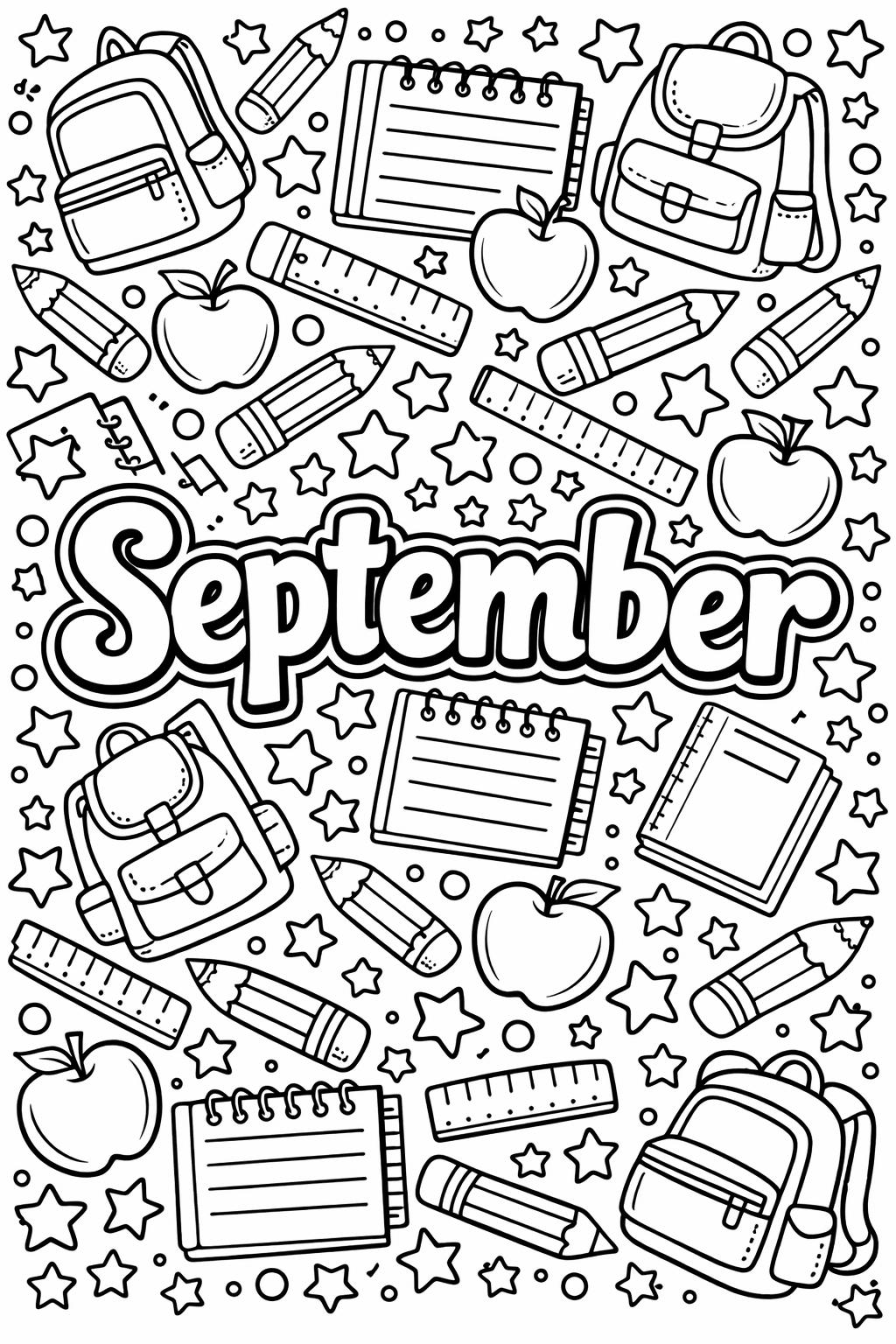 back to school coloring page | school themed illustration | September activity sheet