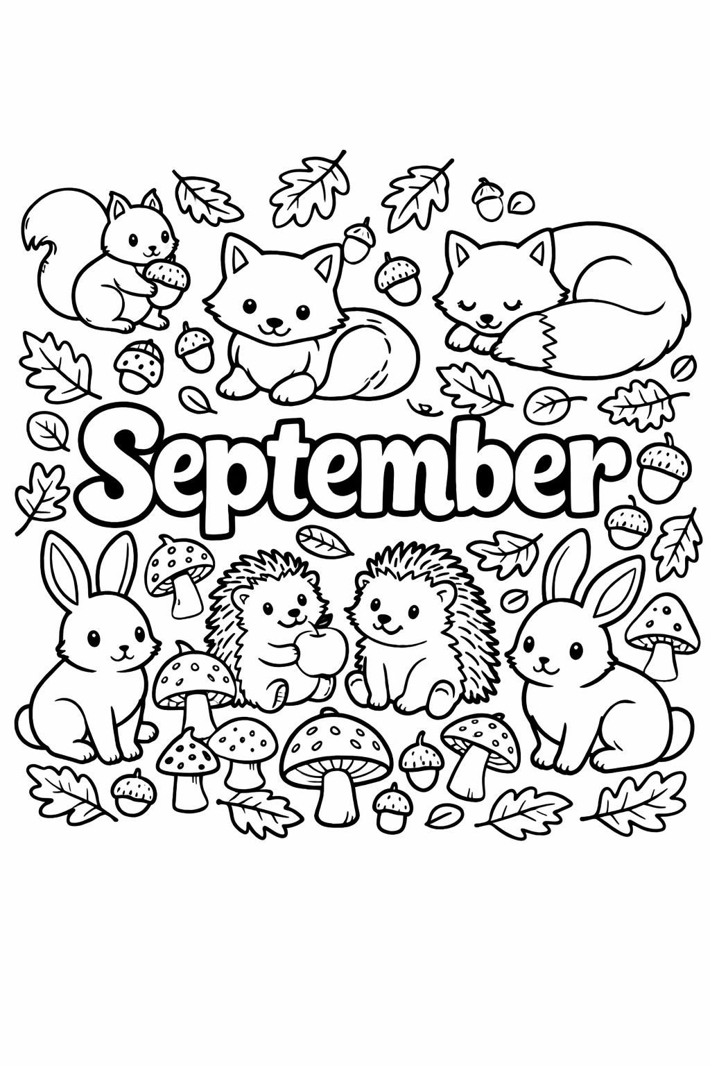 fall September coloring page | autumn themed artwork | relaxing seasonal design