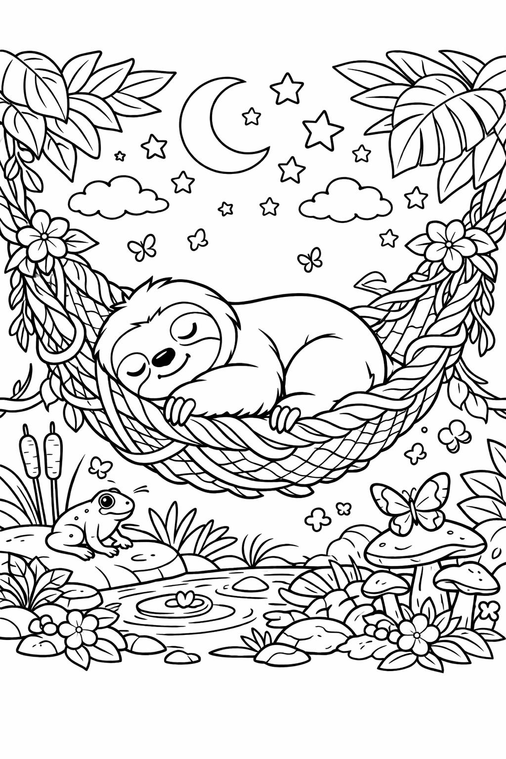 sloth and flowers page | floral sloth artwork | relaxing nature design