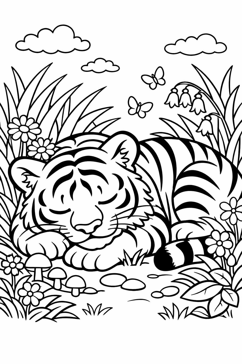 artistic tiger coloring page | decorative tiger illustration | creative coloring design