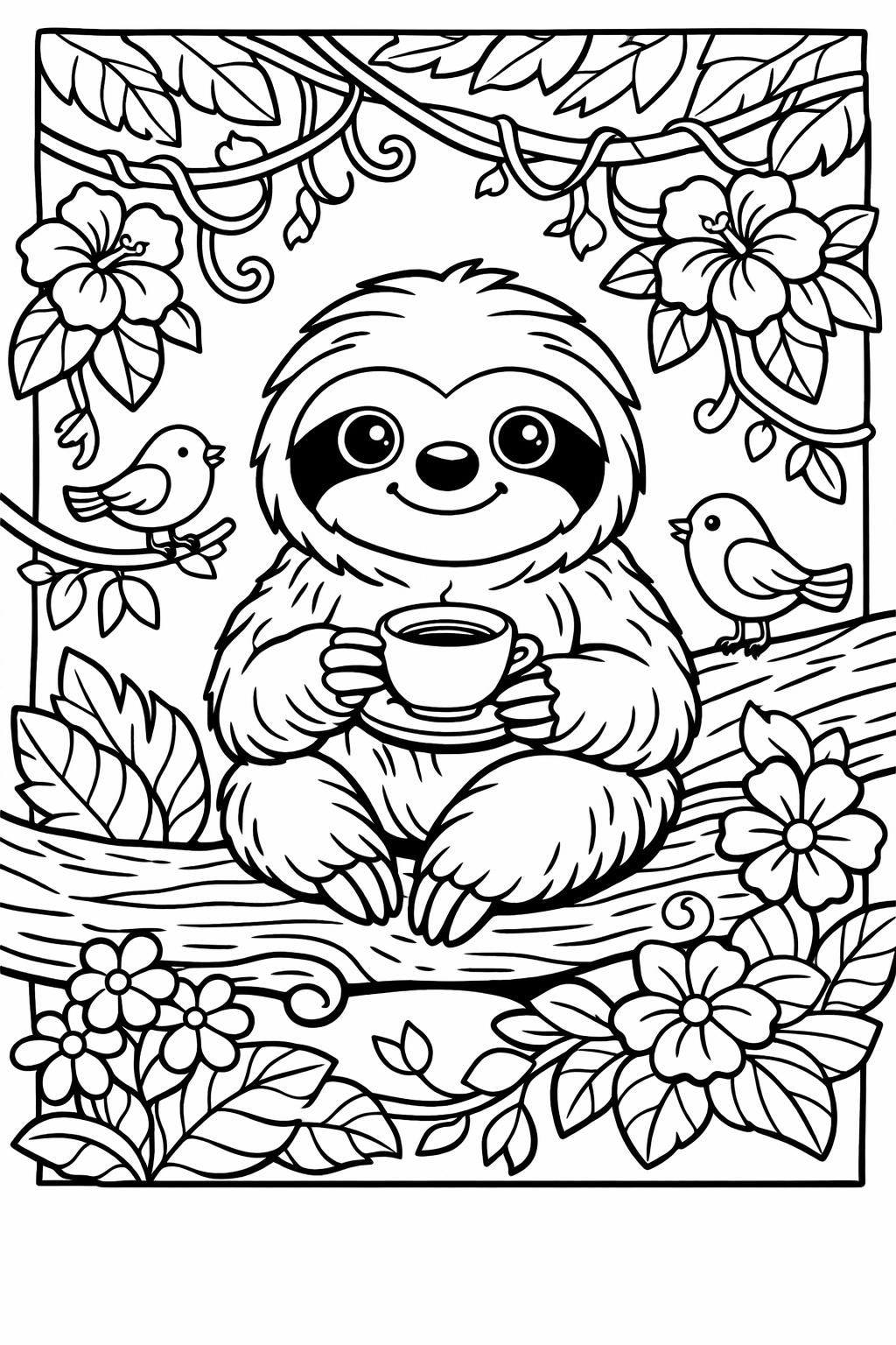 sloth portrait coloring page | detailed sloth face | artistic animal artwork