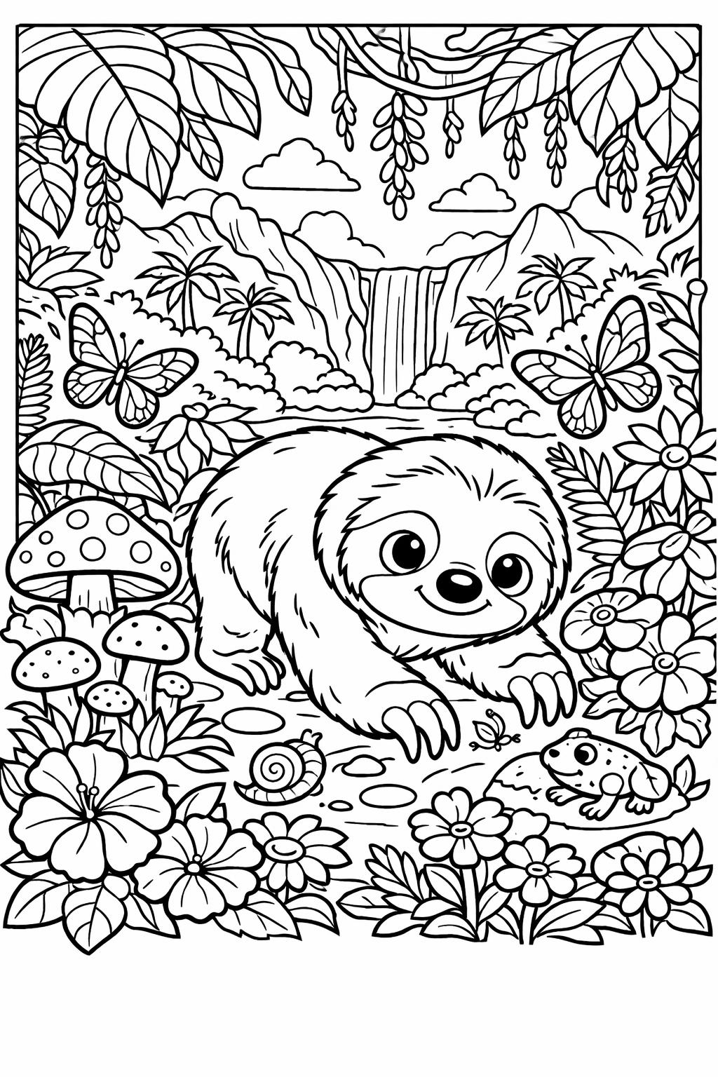 cute baby sloth coloring page | adorable tree sloth | fun coloring page