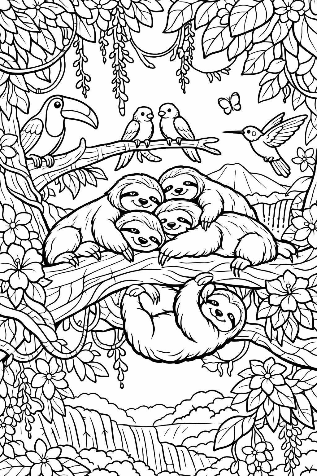 sloth doodle coloring page | playful sloth sketches | creative coloring sheet