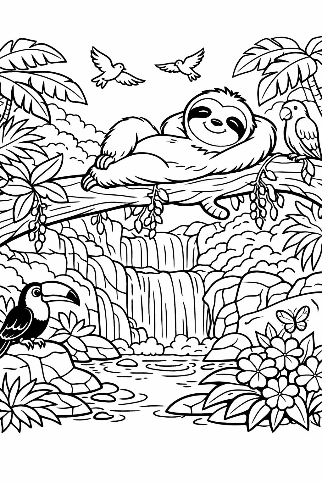 sloth family coloring page | parent and baby sloth | heartwarming animal scene