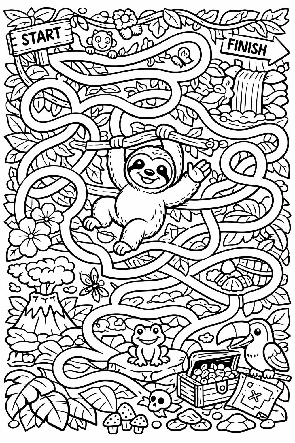 realistic sloth coloring page | detailed sloth illustration | wildlife coloring sheet
