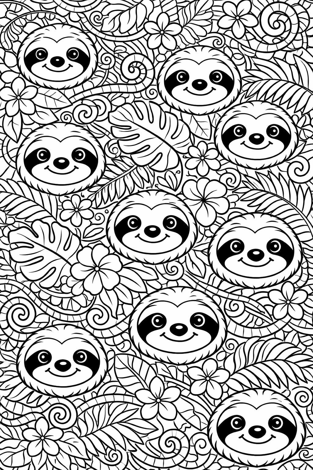 smiling sloth coloring page | happy sloth design | cheerful animal artwork
