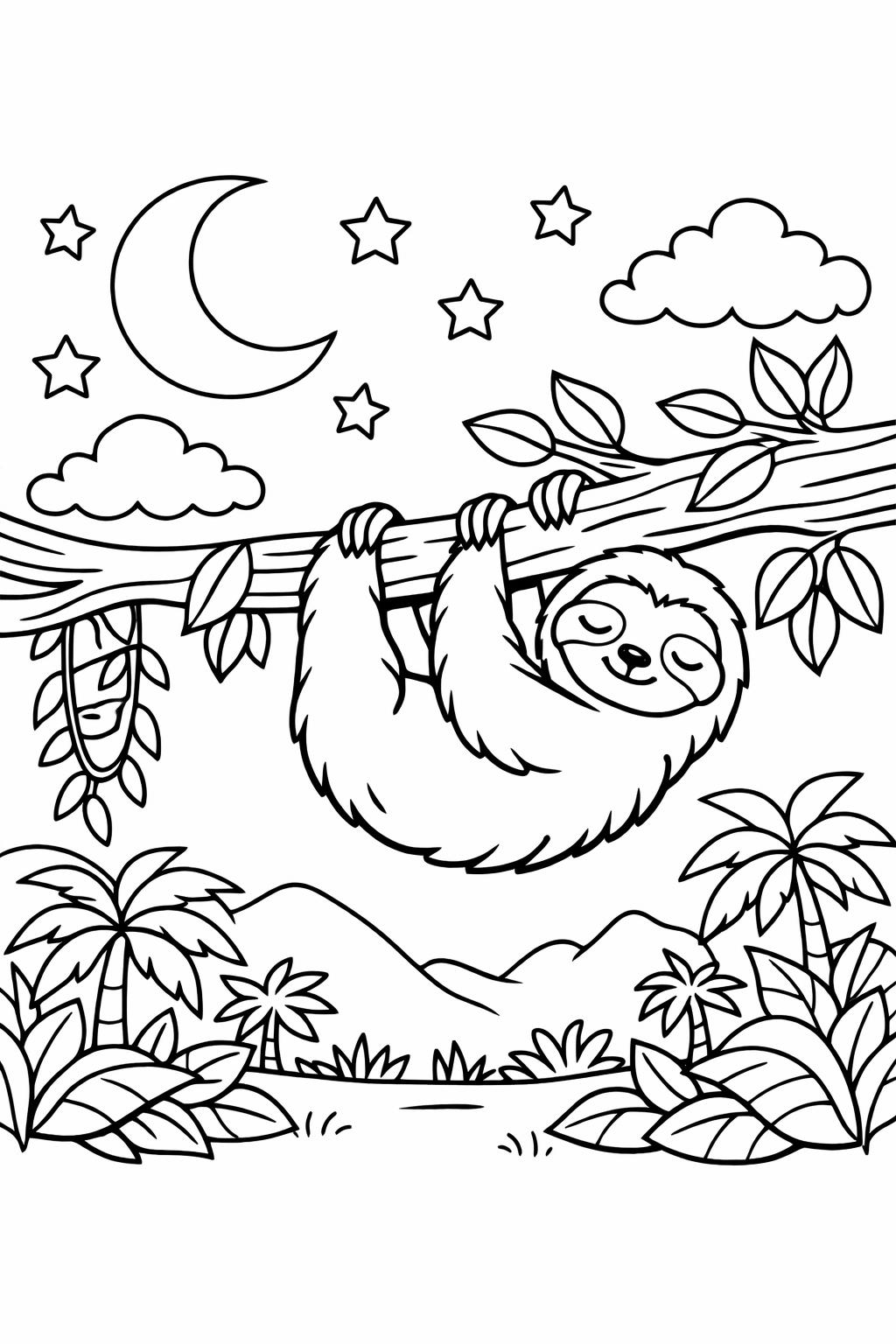 sleeping sloth coloring page | relaxing sloth artwork | cozy animal design