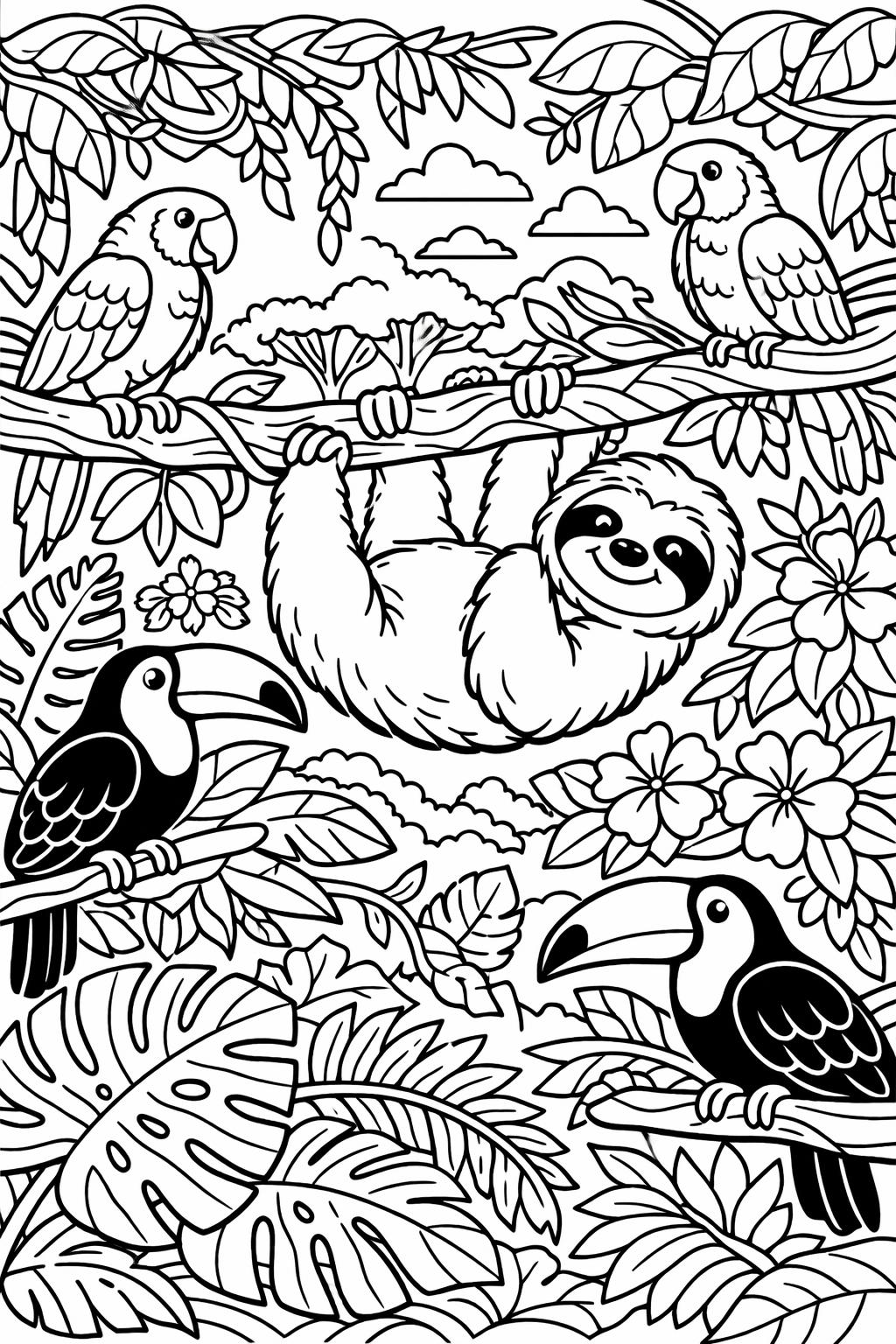 fantasy sloth coloring page | whimsical sloth illustration | imaginative coloring sheet