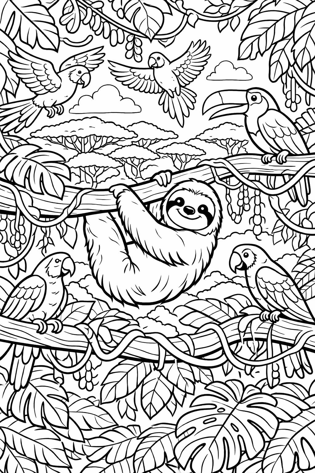 cartoon sloth coloring page | playful sloth character | fun animal design