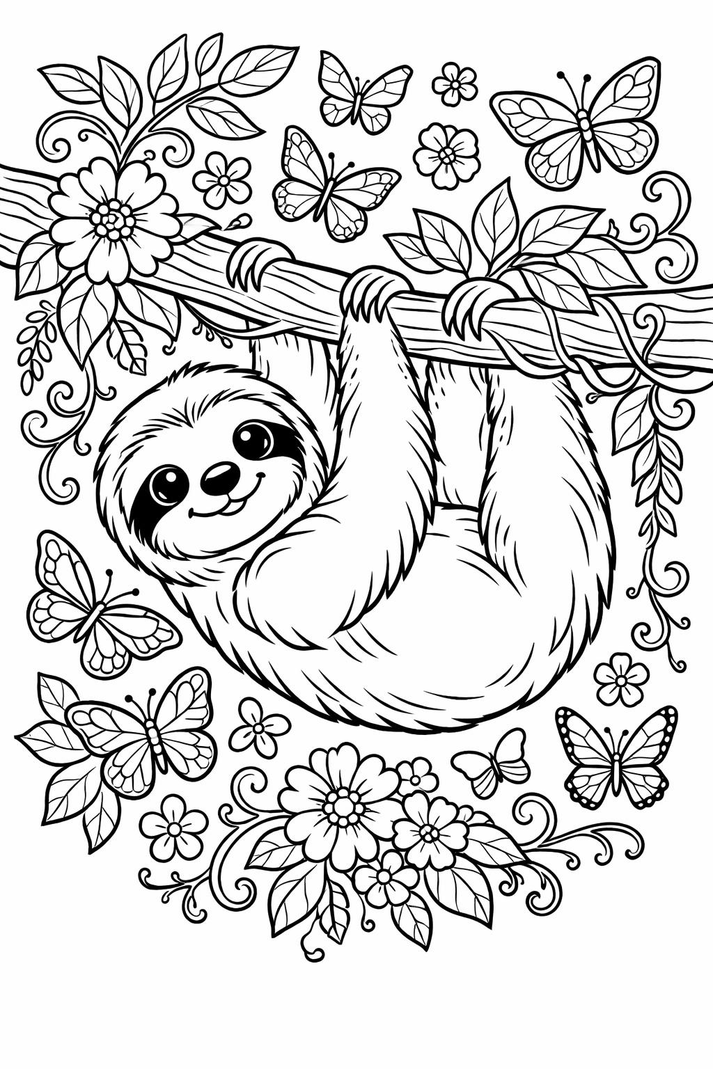 kawaii sloth coloring page | cartoon sloth character | fun coloring sheet