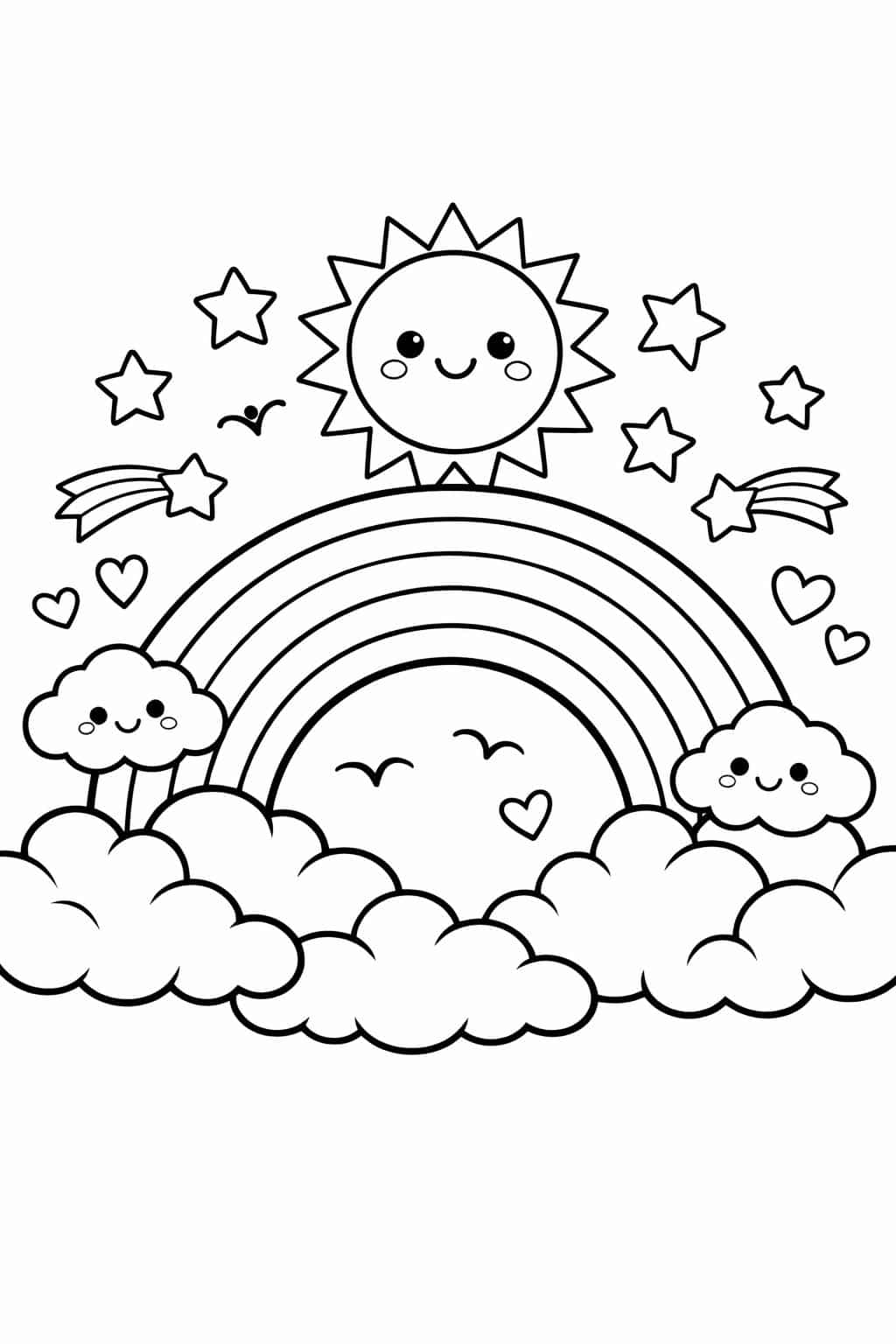rainbow and clouds page | sky themed illustration | fun coloring page