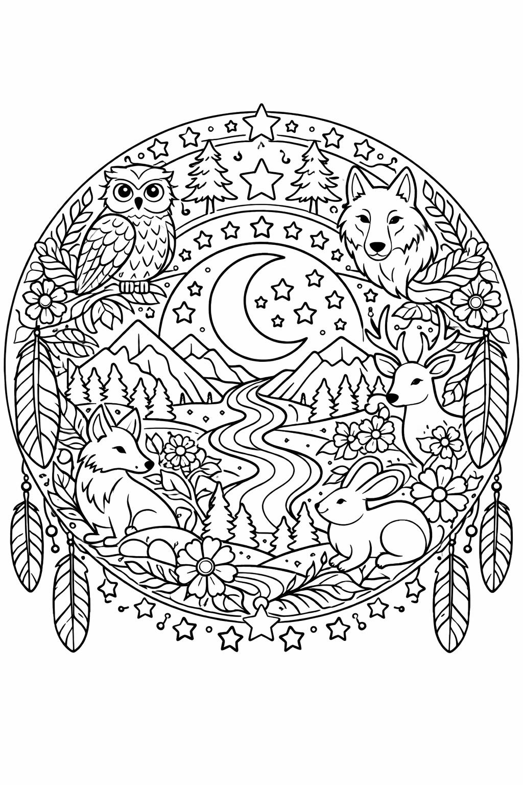 buffalo landscape coloring page | wildlife scenery artwork | nature themed sheet