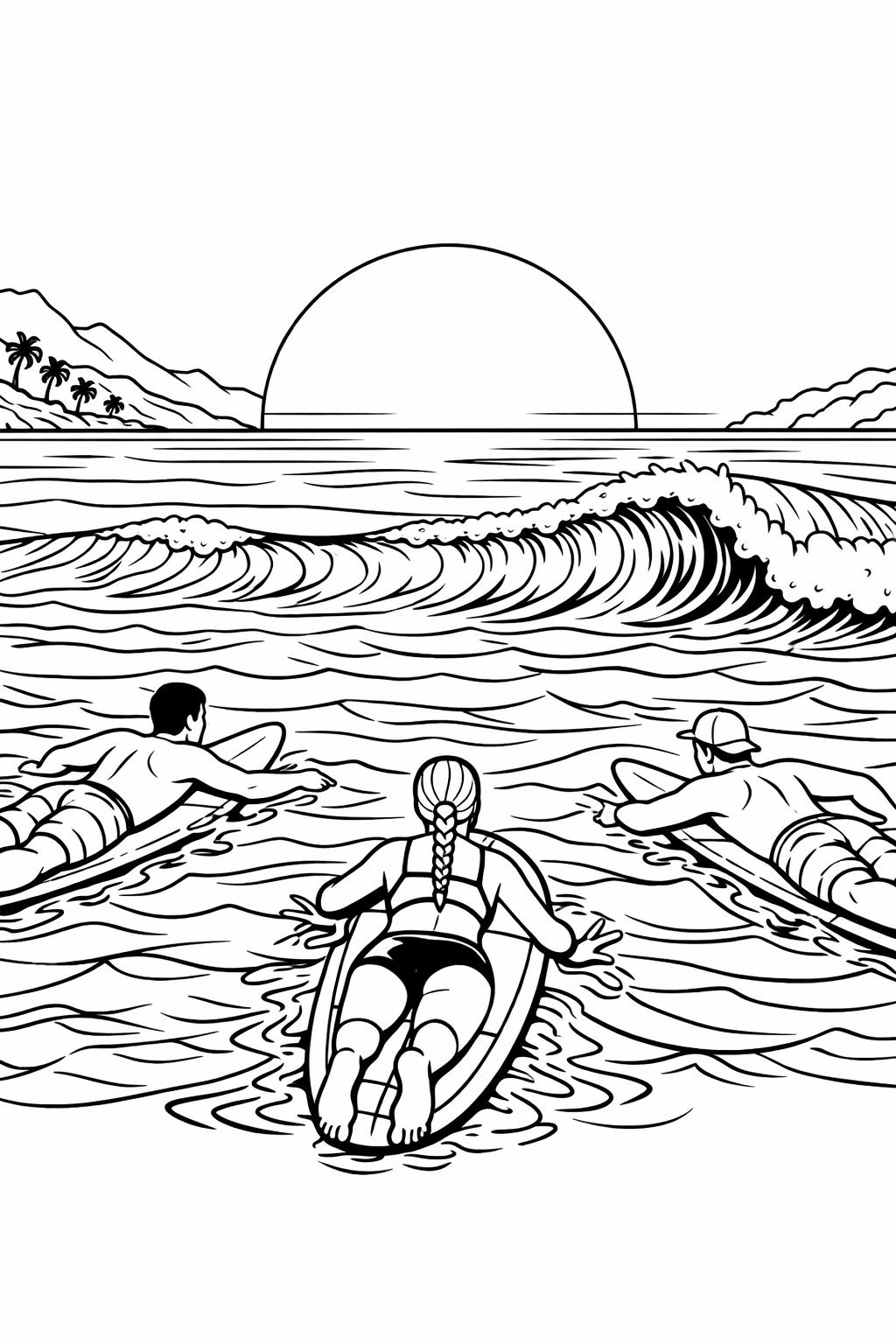 ocean sports coloring page | surfing themed illustration | fun activity sheet