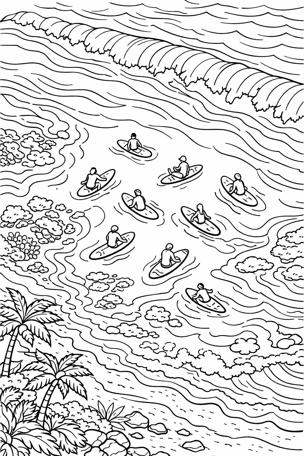 surf shack coloring page | beachside surfing scene | coastal artwork