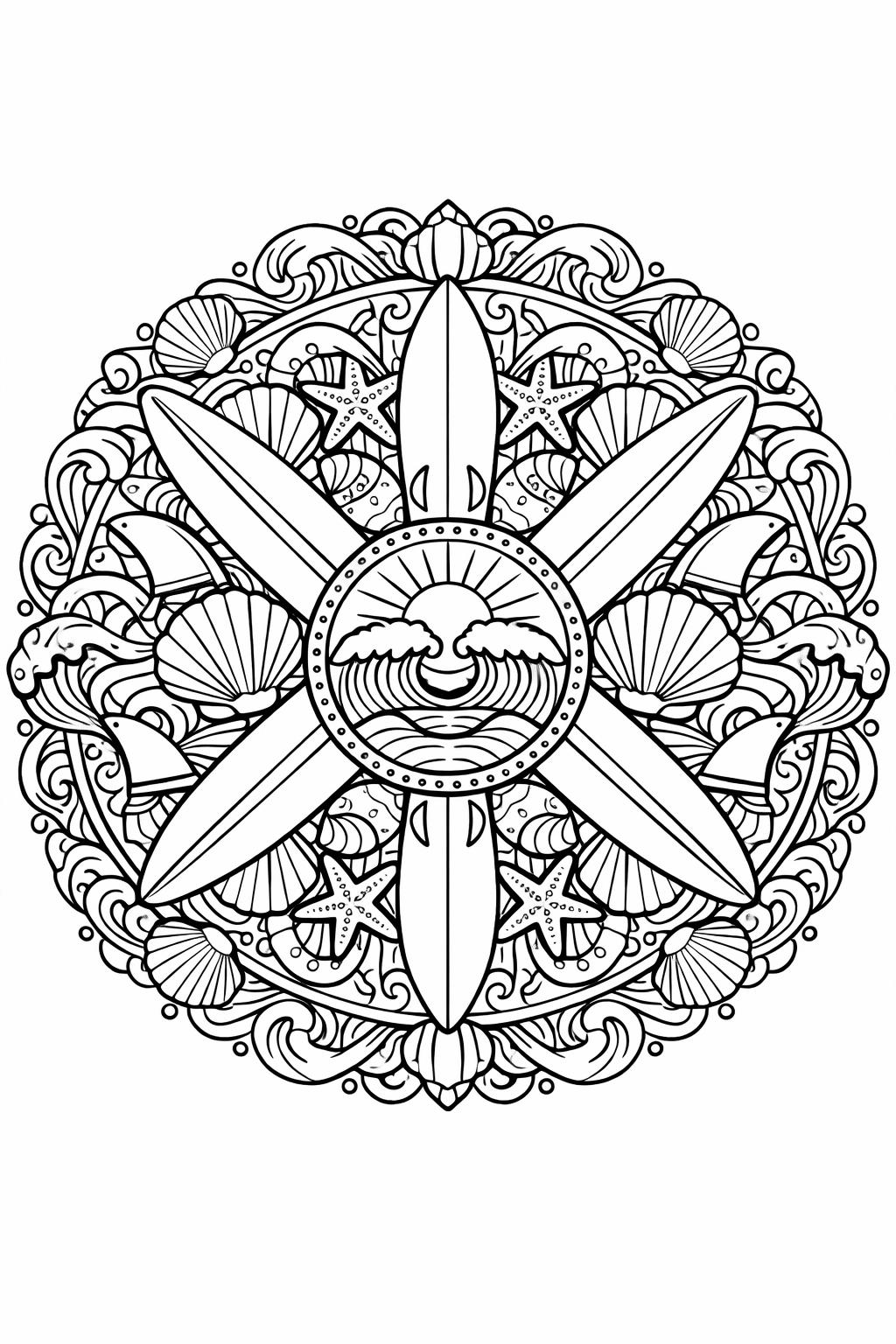 beach surfing coloring page | seaside sports illustration | relaxing coastal artwork
