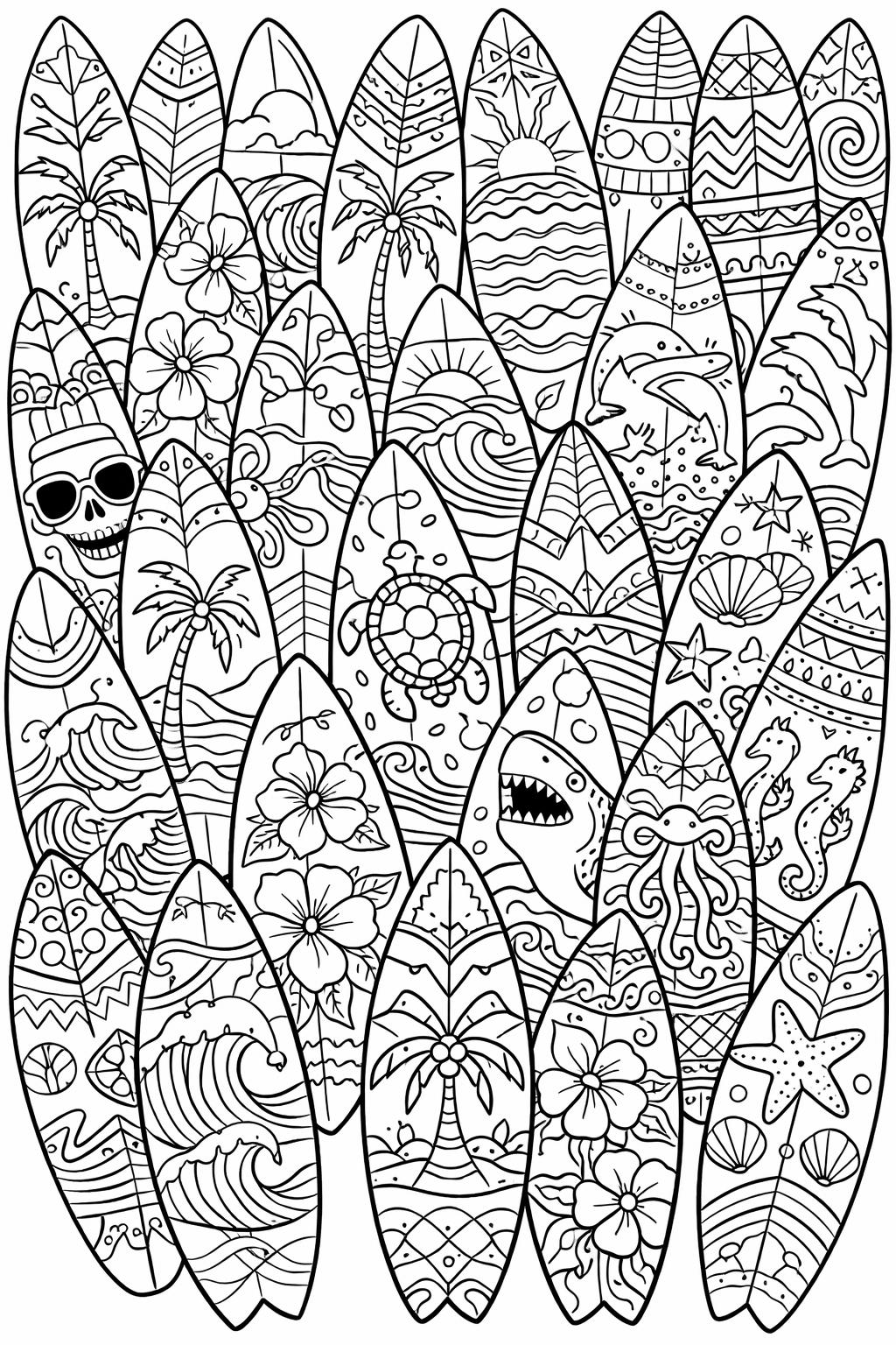 surfing mandala coloring page | intricate wave patterns | artistic coloring sheet
