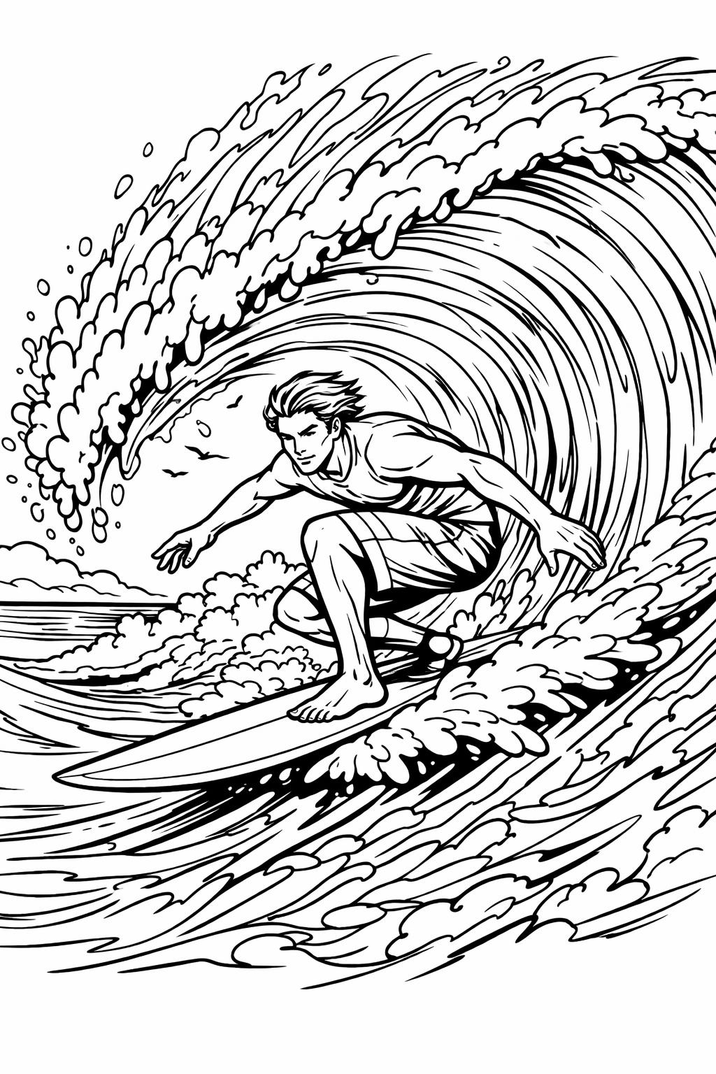 surfing doodle coloring page | playful beach sketches | creative coloring sheet