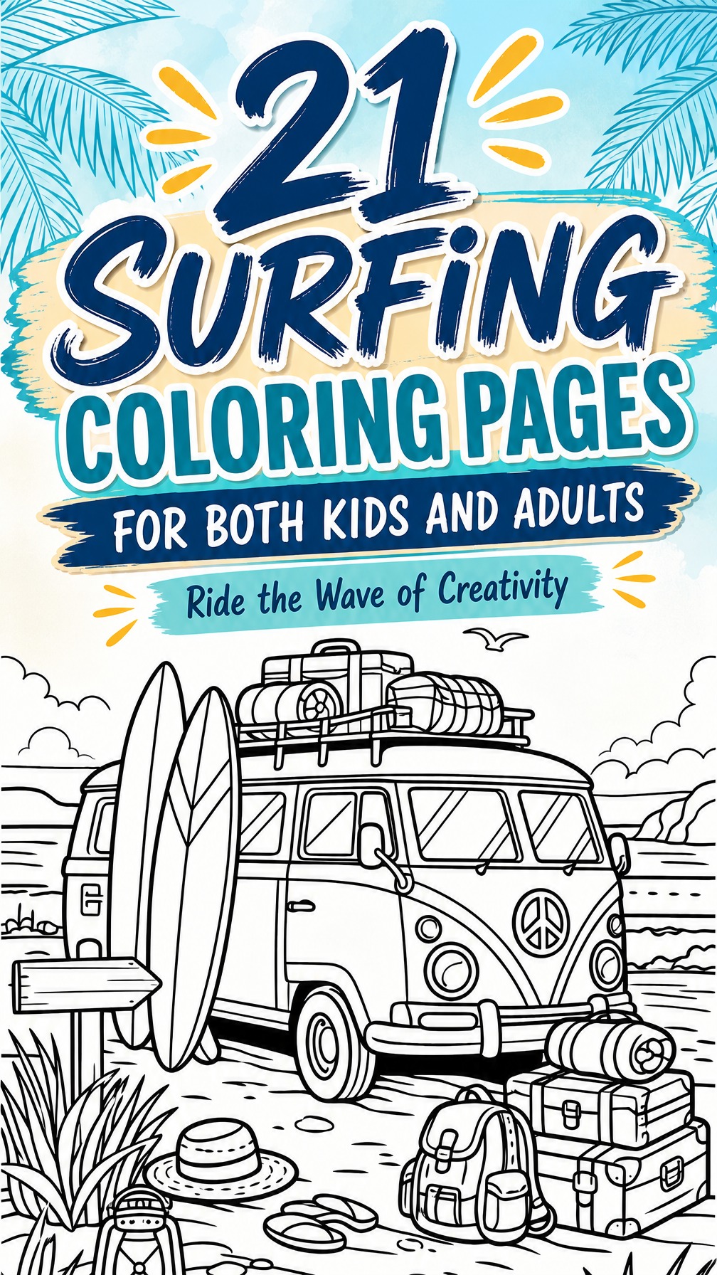 surfing coloring page | surfer riding waves | beach coloring sheet