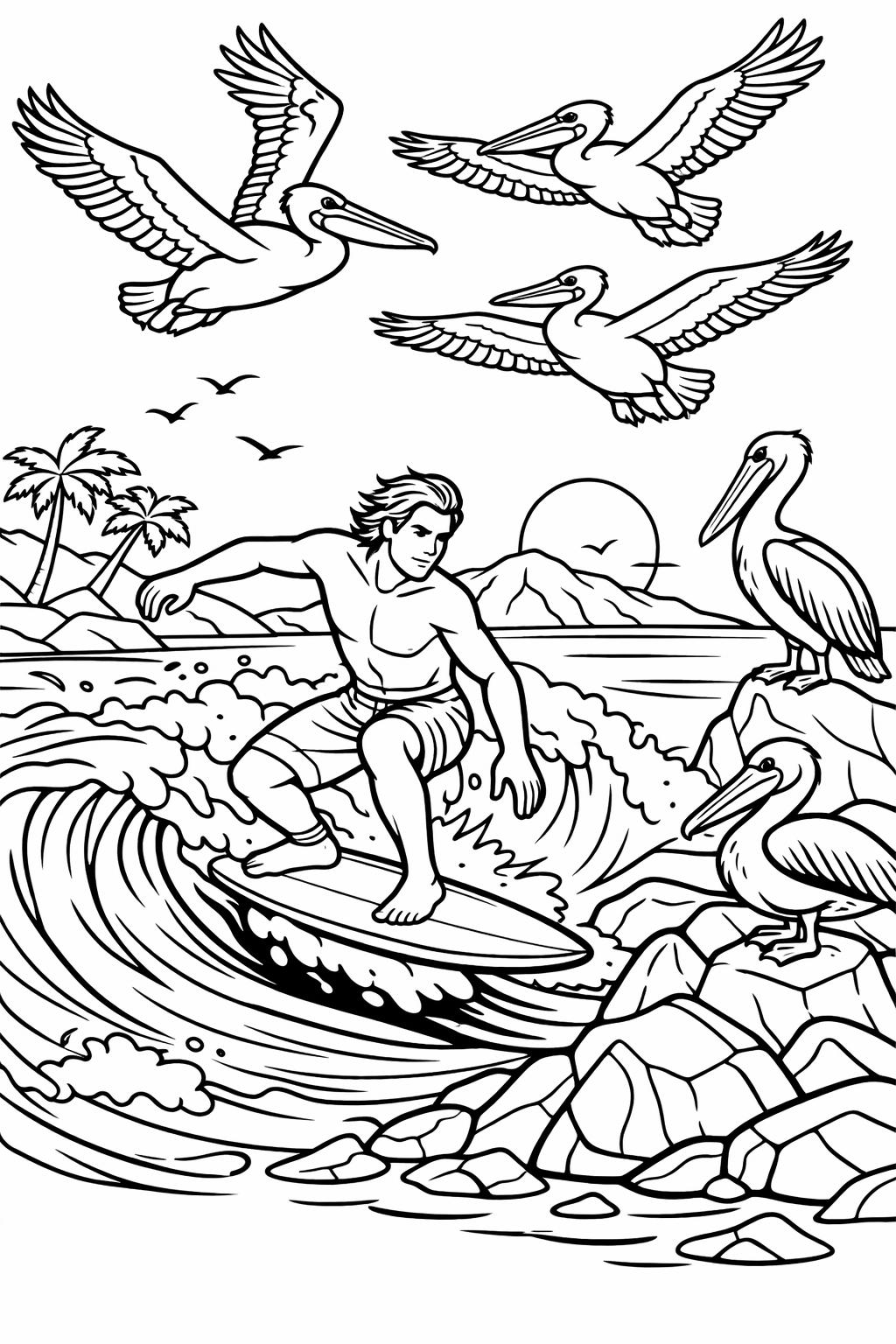 surfboard pattern coloring page | decorative beach design | creative artwork