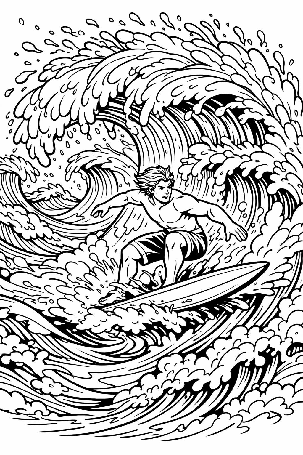 surfing sunset coloring page | ocean sunset scene | scenic beach artwork