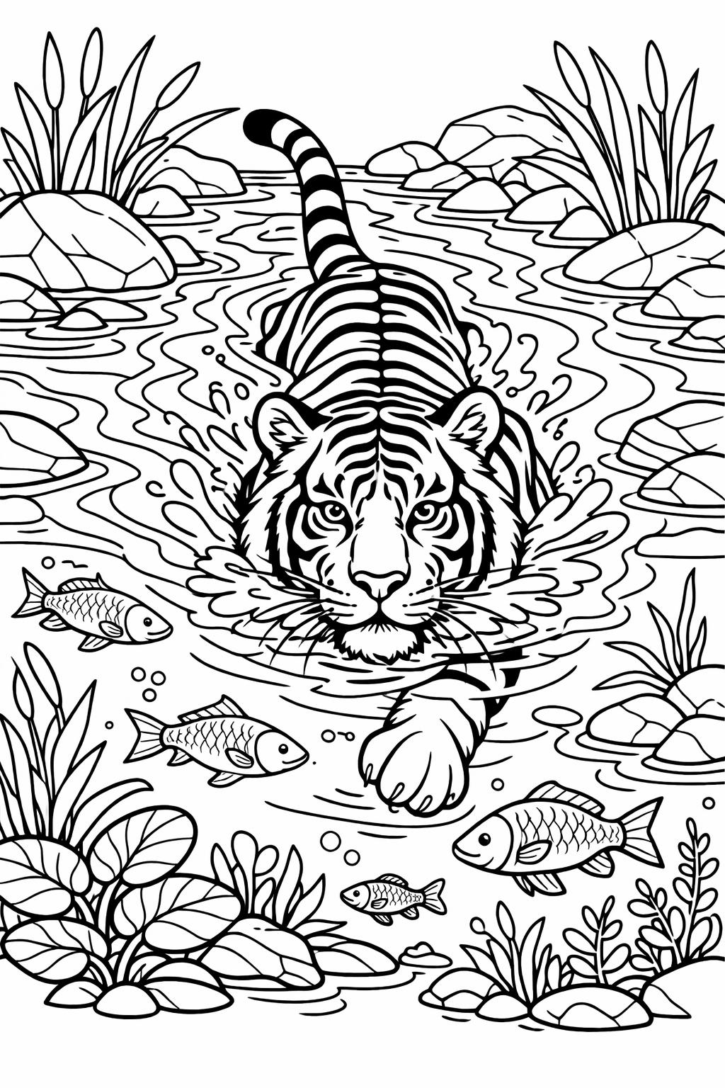 roaring tiger coloring page | powerful tiger artwork | wildlife illustration