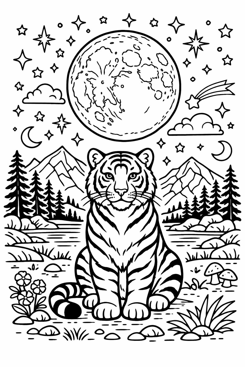 tiger mandala coloring page | intricate tiger pattern | calming coloring sheet