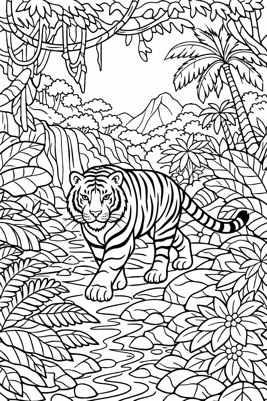 cartoon tiger coloring page | fun tiger character | playful coloring artwork