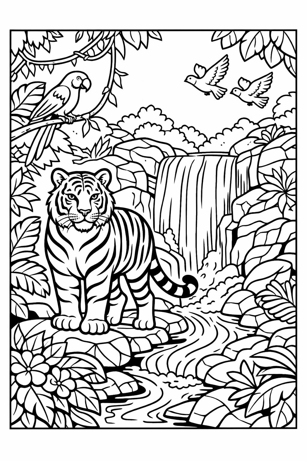 tiger line art coloring page | clean tiger outline | simple coloring page