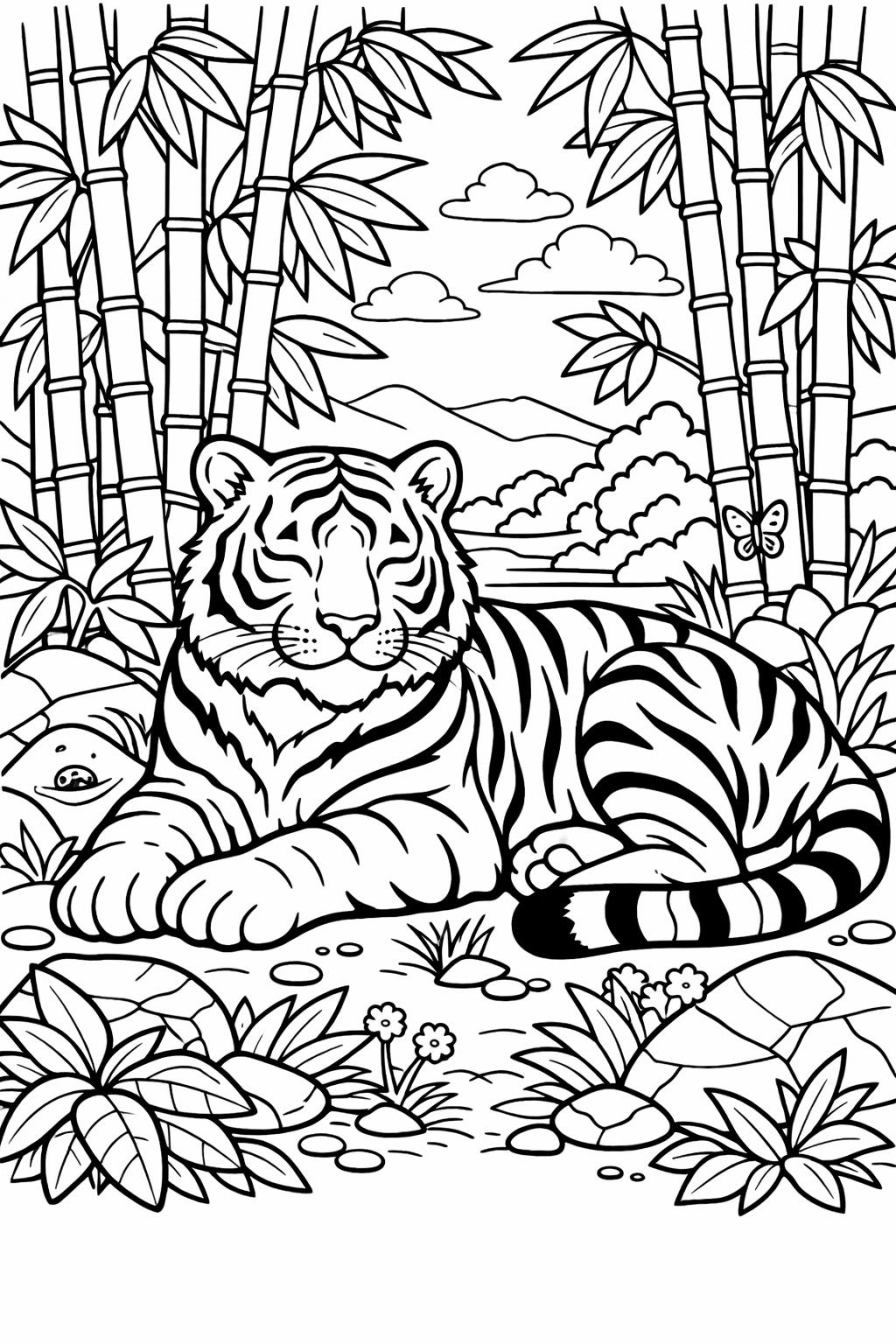 majestic tiger coloring page | elegant tiger design | detailed wildlife artwork