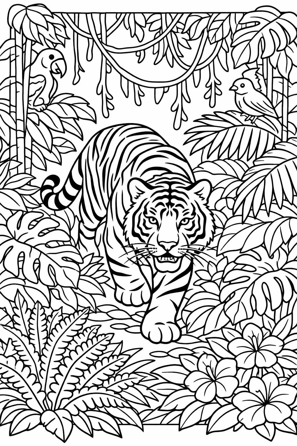 tiger and flowers page | floral tiger illustration | creative nature artwork