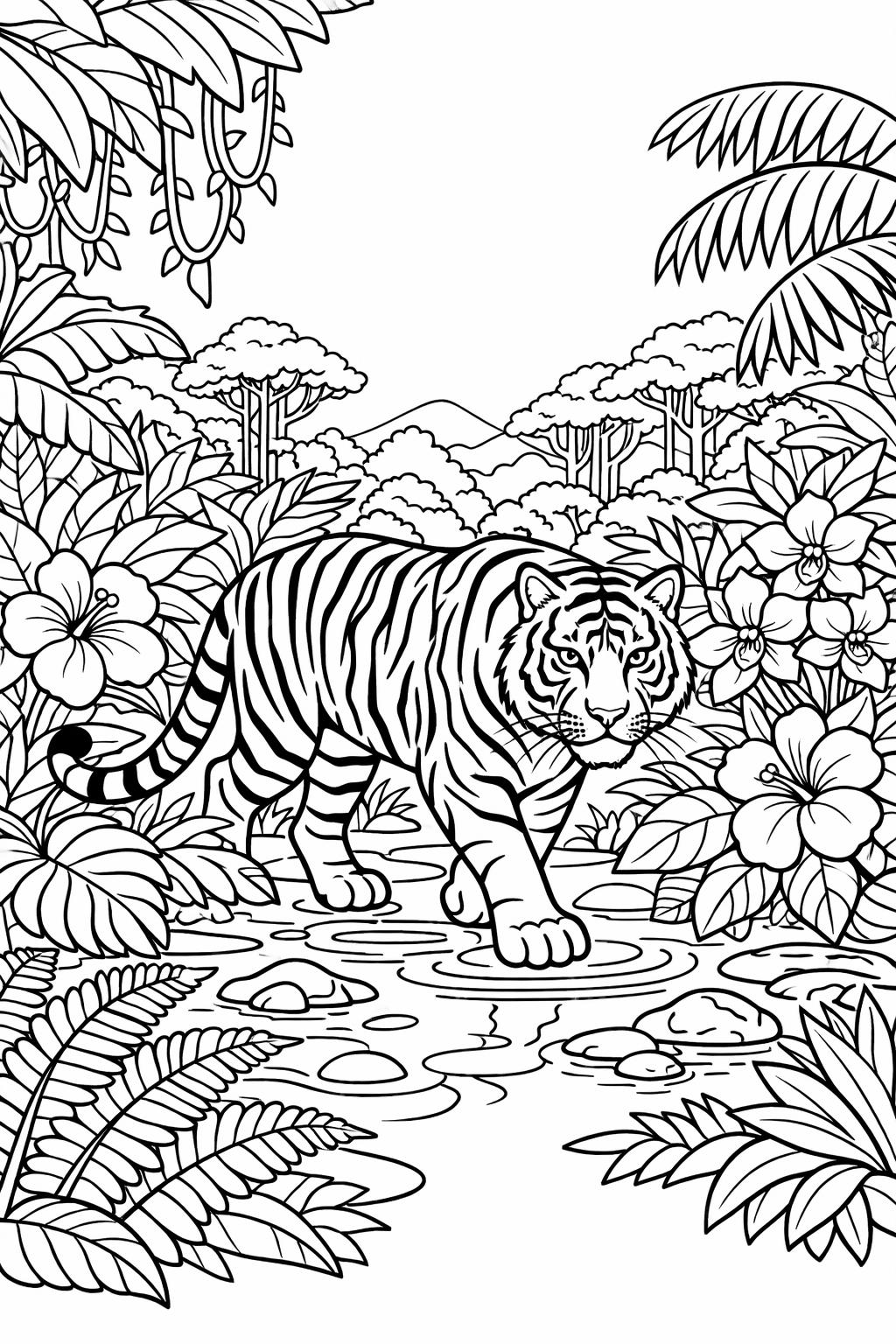 tiger family coloring page | parent and cub tigers | heartwarming wildlife scene