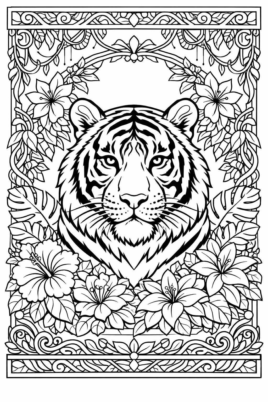 realistic tiger coloring page | detailed tiger illustration | nature coloring page