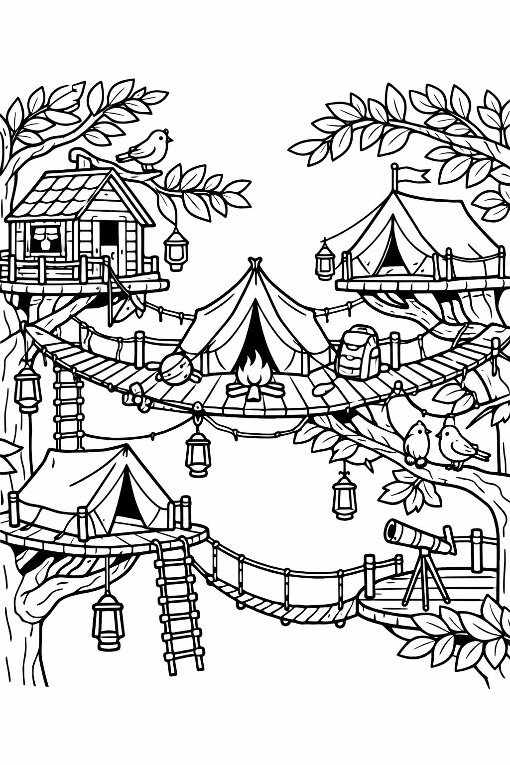 campfire circle coloring page | outdoor friendship scene | cozy camping sheet